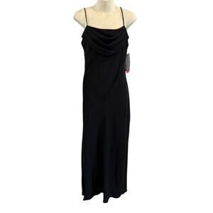 NWT Deadstock Vtg 90s Onyx Nite 8 USA Made Cowl Neck Black Slip Dress Prom LBD